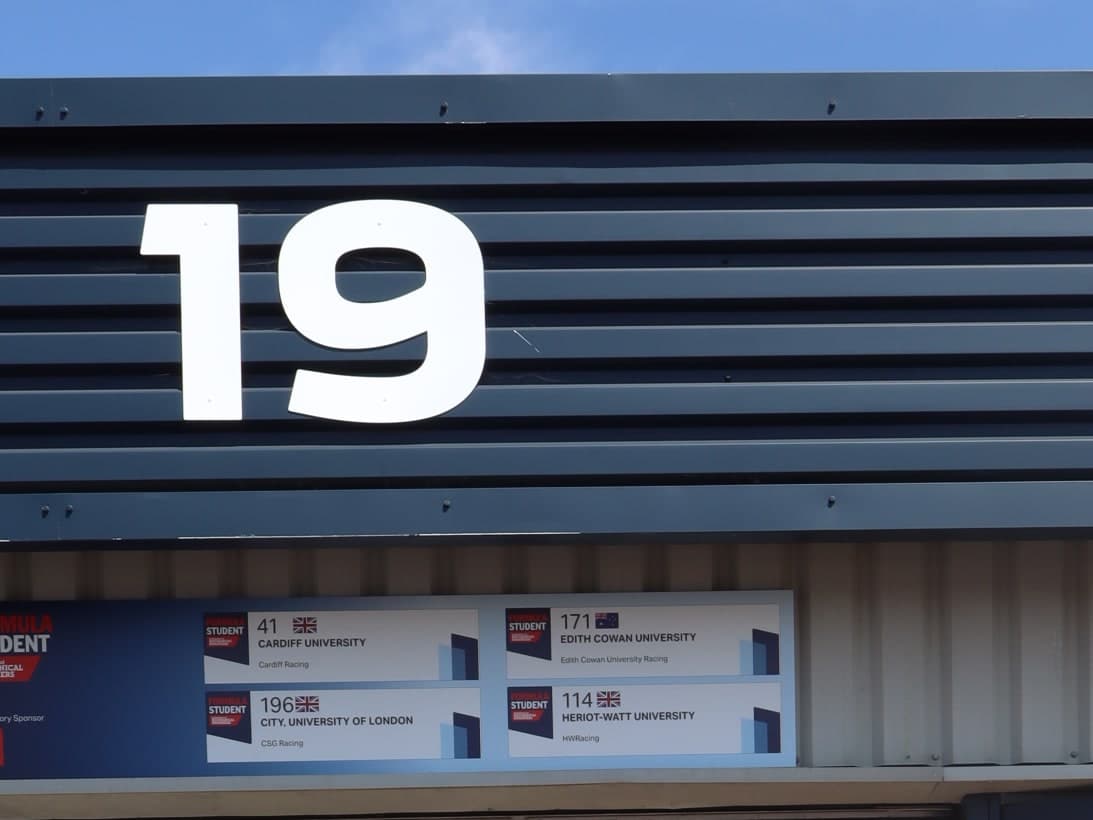 Our garage placard at Silverstone, garage 19, City, University of London / CSG Racing